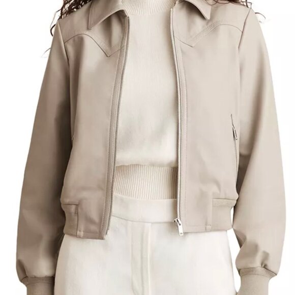 Reiss Jasmine Grey White Ivory Leather Bomber Jacket 6 medium small - Picture 2 of 7